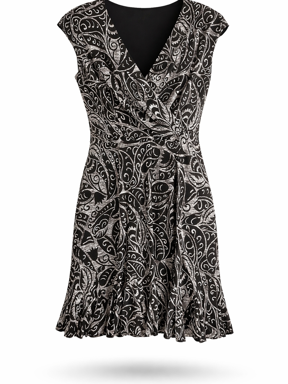 Glamour- Black and Silver Paisley V Neck Midi Dress